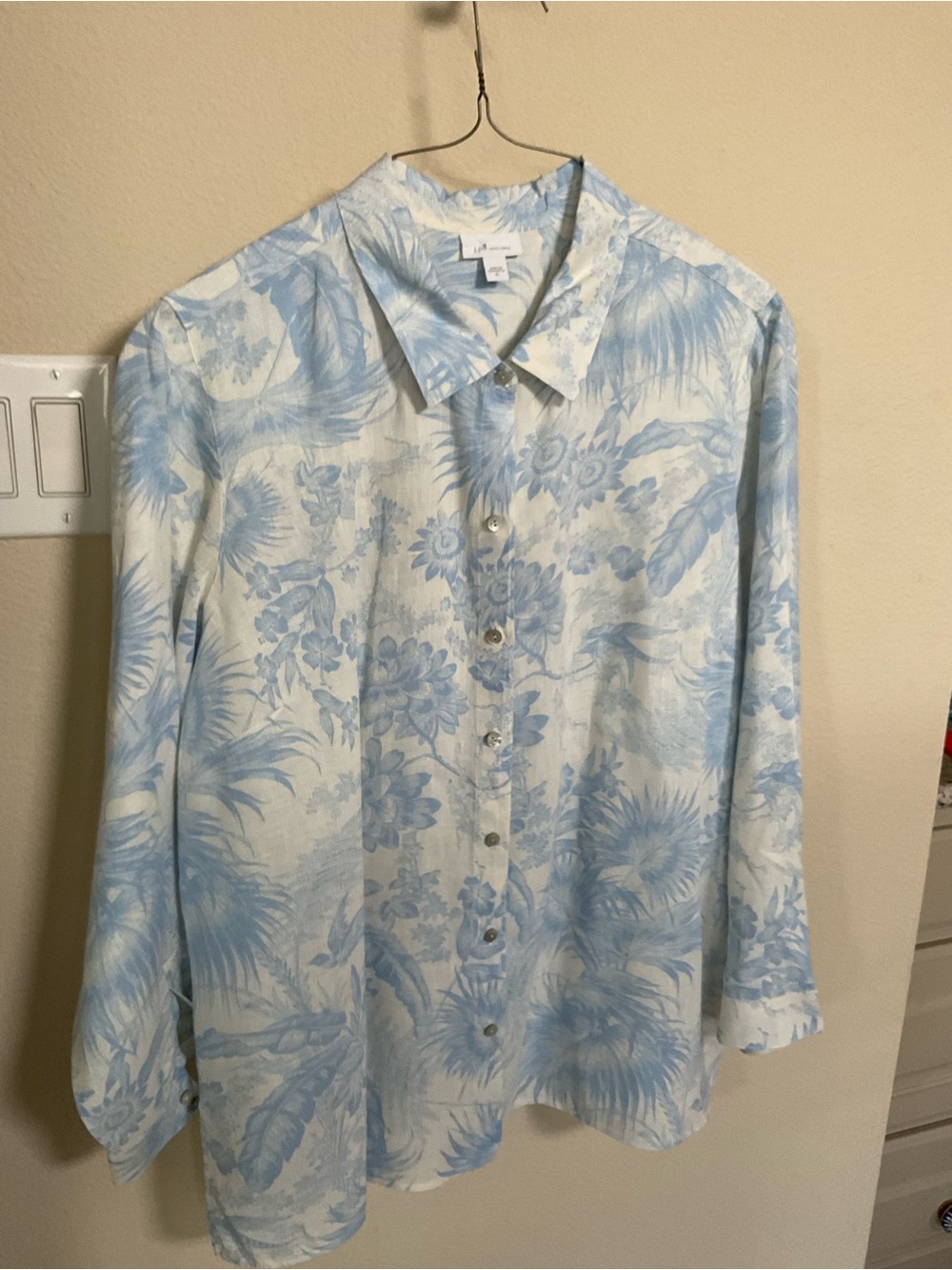 Lovely blue and cream linen flowered blouse